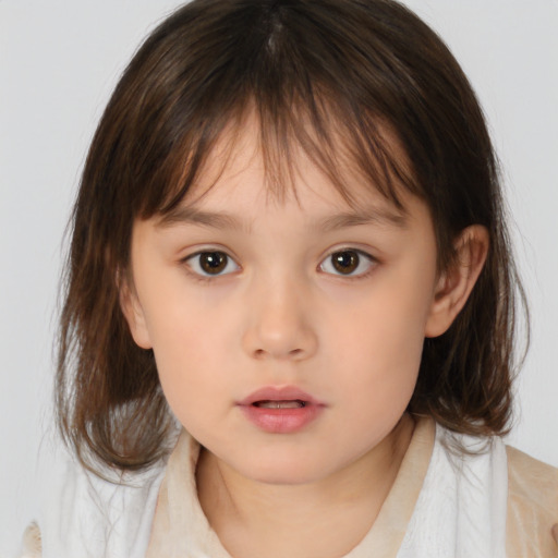 Neutral white child female with medium  brown hair and brown eyes