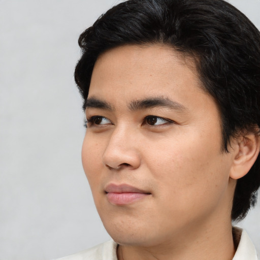 Neutral asian young-adult male with short  black hair and brown eyes