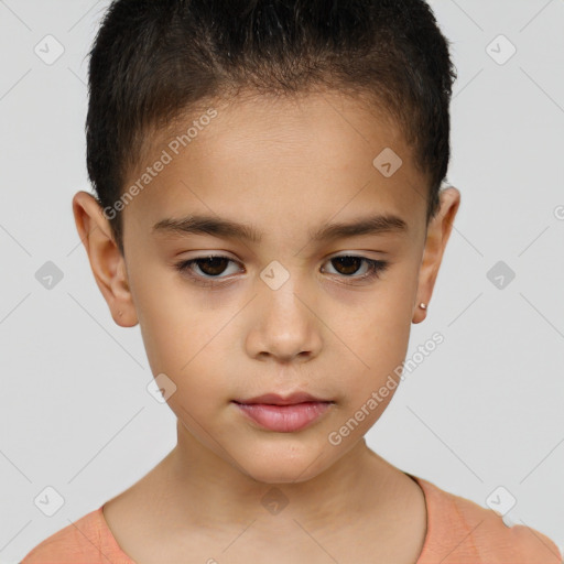 Neutral white child female with short  brown hair and brown eyes