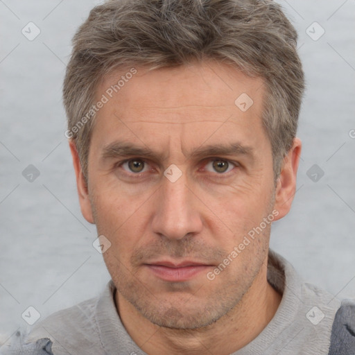 Neutral white adult male with short  brown hair and brown eyes