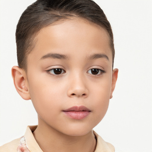 Neutral white child female with short  brown hair and brown eyes