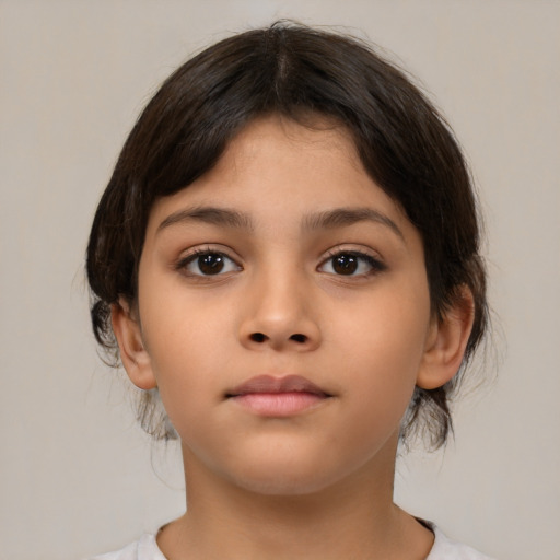 Neutral asian child female with medium  brown hair and brown eyes