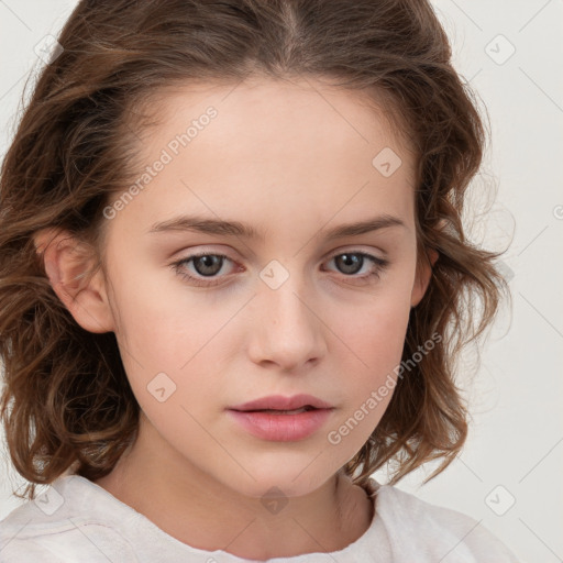 Neutral white child female with medium  brown hair and brown eyes