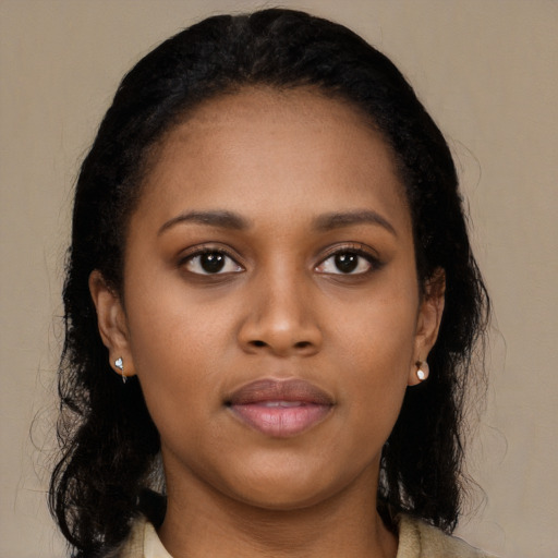 Neutral black young-adult female with long  black hair and brown eyes