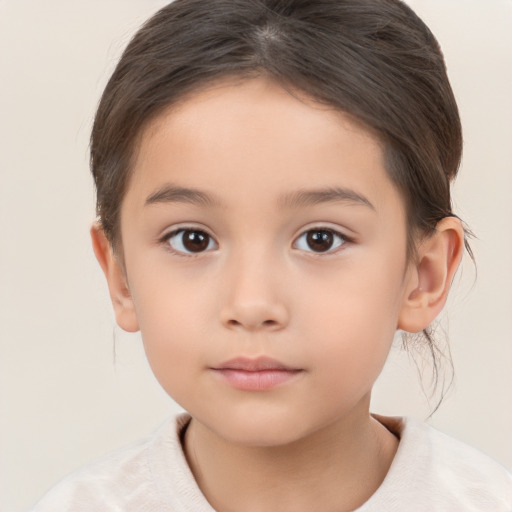 Neutral white child female with short  brown hair and brown eyes