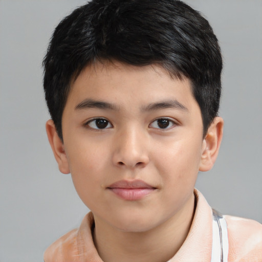 Neutral asian child male with short  brown hair and brown eyes