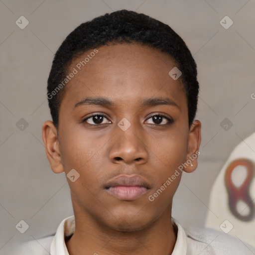 Neutral black young-adult male with short  brown hair and brown eyes