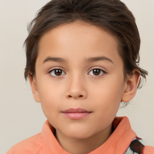 Neutral white child female with medium  brown hair and brown eyes