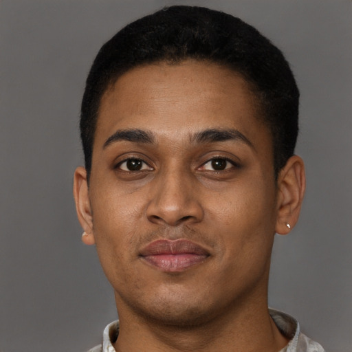 Neutral black young-adult male with short  brown hair and brown eyes