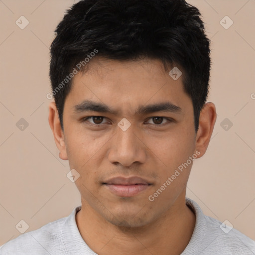 Neutral asian young-adult male with short  black hair and brown eyes