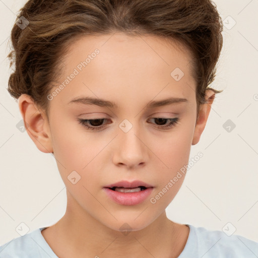 Neutral white child female with short  brown hair and brown eyes