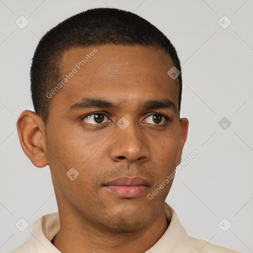 Neutral black young-adult male with short  brown hair and brown eyes