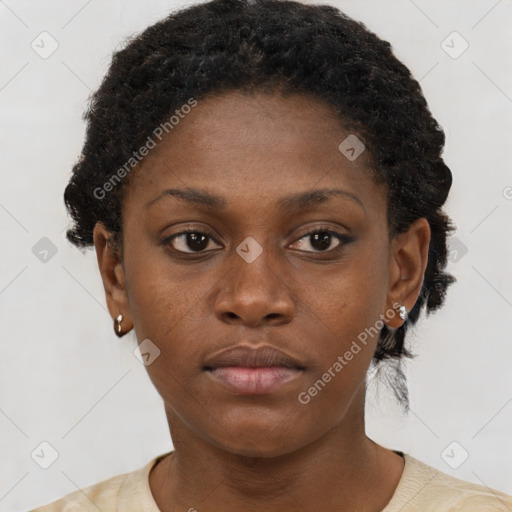 Neutral black young-adult female with short  brown hair and brown eyes