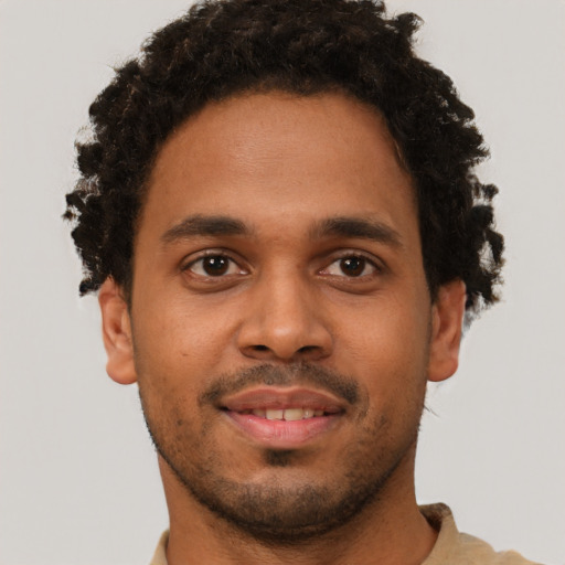Neutral black young-adult male with short  brown hair and brown eyes
