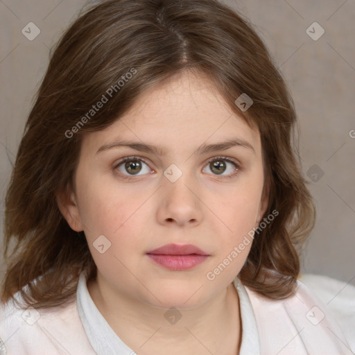 Neutral white child female with medium  brown hair and brown eyes