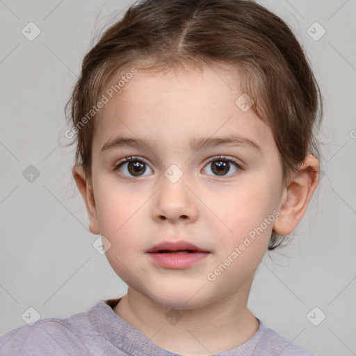 Neutral white child female with short  brown hair and brown eyes