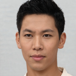 Neutral asian young-adult male with short  brown hair and brown eyes