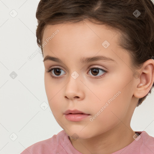 Neutral white child female with short  brown hair and brown eyes