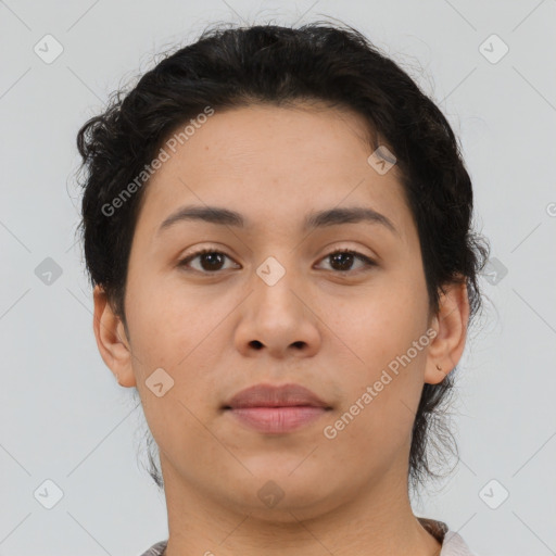 Neutral asian young-adult female with medium  brown hair and brown eyes