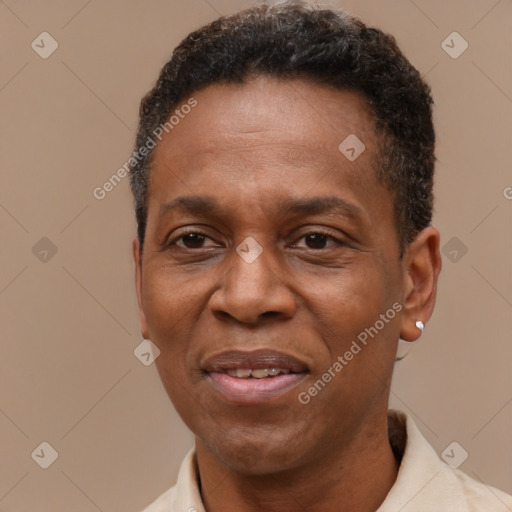 Joyful latino adult male with short  brown hair and brown eyes