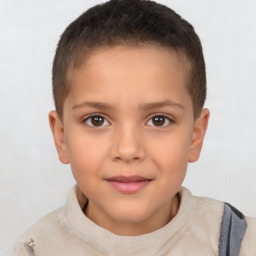 Joyful white child female with short  brown hair and brown eyes