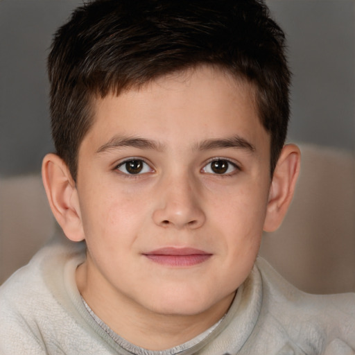 Joyful white child male with short  brown hair and brown eyes