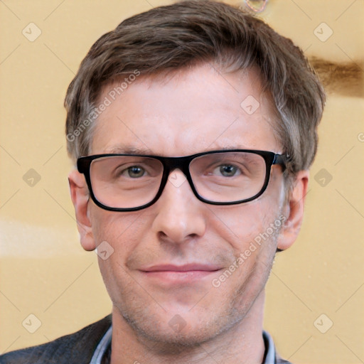 Neutral white adult male with short  brown hair and brown eyes