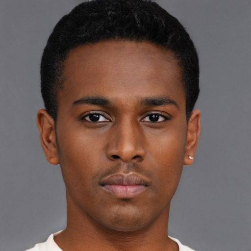Neutral black young-adult male with short  brown hair and brown eyes