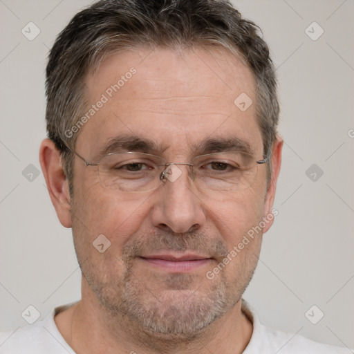 Neutral white adult male with short  brown hair and brown eyes