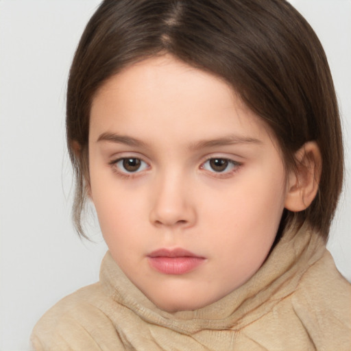 Neutral white child female with medium  brown hair and brown eyes