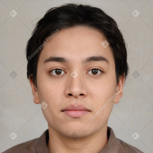 Neutral asian young-adult male with short  brown hair and brown eyes