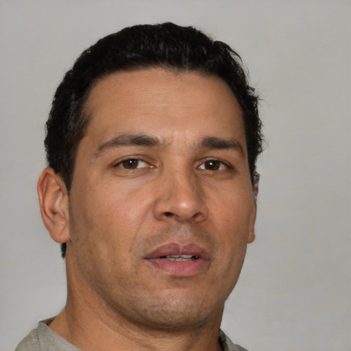 Neutral white adult male with short  brown hair and brown eyes