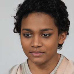 Neutral black young-adult female with short  black hair and brown eyes