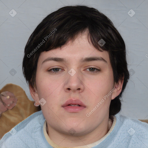 Neutral white young-adult male with medium  brown hair and brown eyes