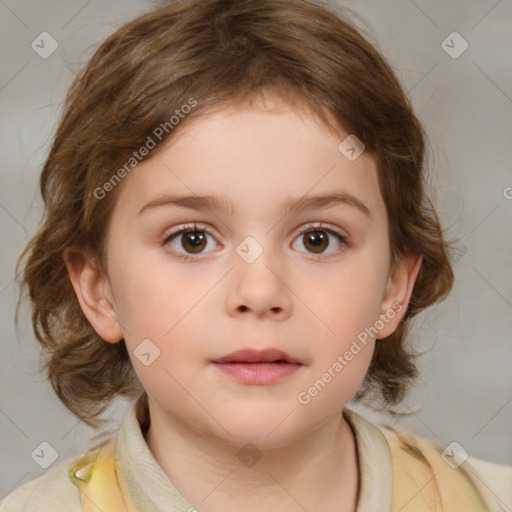 Neutral white child female with medium  brown hair and brown eyes