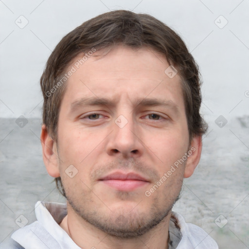 Neutral white adult male with short  brown hair and brown eyes