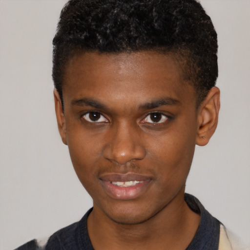 Neutral black young-adult male with short  brown hair and brown eyes