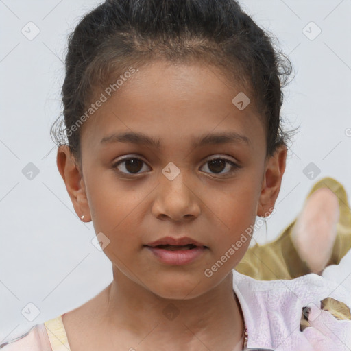 Neutral white child female with short  brown hair and brown eyes