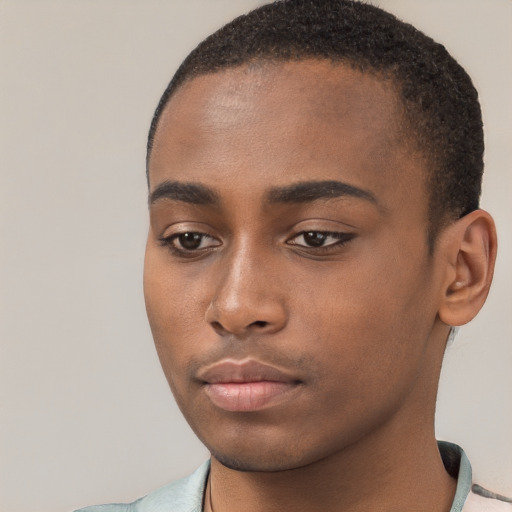 Neutral black young-adult male with short  brown hair and brown eyes