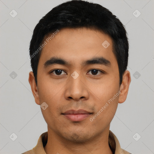 Neutral asian young-adult male with short  black hair and brown eyes