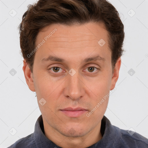 Neutral white adult male with short  brown hair and brown eyes