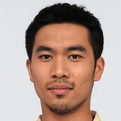 Neutral asian young-adult male with short  black hair and brown eyes