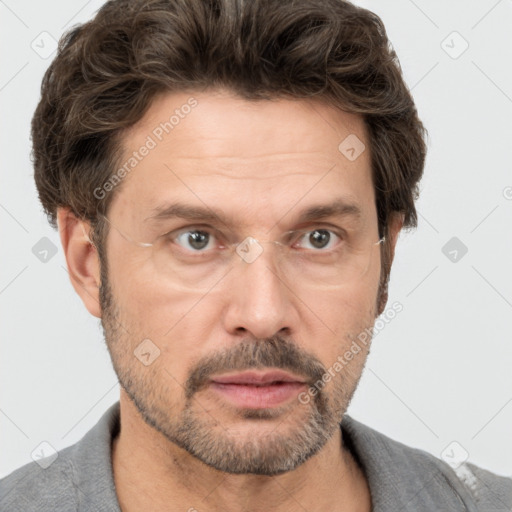 Neutral white adult male with short  brown hair and brown eyes