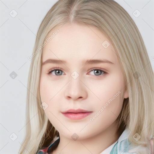 Neutral white young-adult female with medium  brown hair and blue eyes