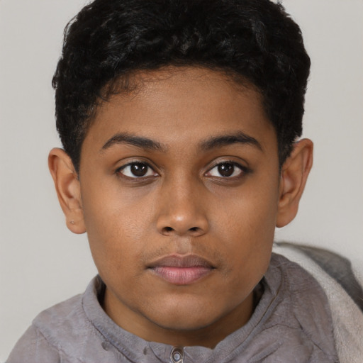 Neutral black young-adult female with short  brown hair and brown eyes