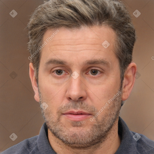 Neutral white adult male with short  brown hair and brown eyes