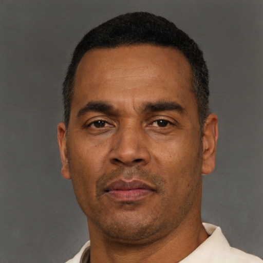 Neutral latino adult male with short  black hair and brown eyes