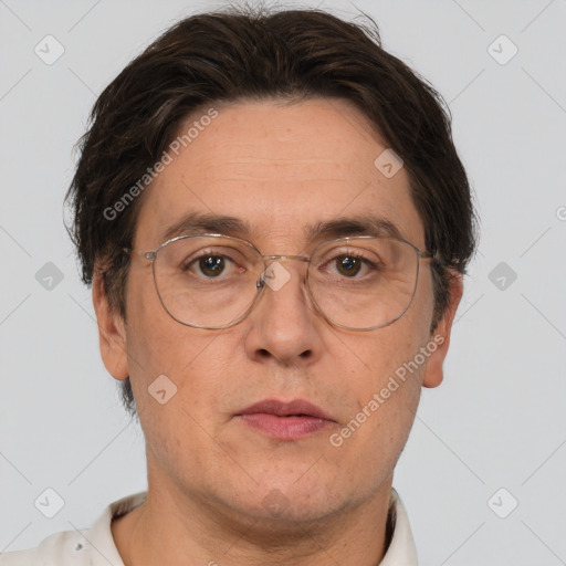 Neutral white adult male with short  brown hair and brown eyes