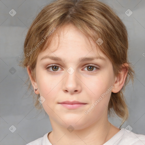 Neutral white child female with medium  brown hair and brown eyes