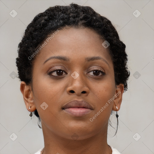 Neutral black young-adult female with short  brown hair and brown eyes